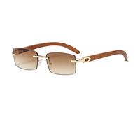LumiSyne Gafas De Sol Rectangulares Sin Montura Mujer Hombre Patillas De Madera Lentes Transparente Gradiente Protección UV400 Antirreflejos Anteojos Cuadradas Vintage Para Conducir Viajes Decoración