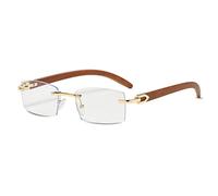 LumiSyne Gafas De Sol Rectangulares Sin Montura Mujer Hombre Patillas De Madera Lentes Transparente Gradiente Protección UV400 Antirreflejos Anteojos Cuadradas Vintage Para Conducir Viajes Decoración
