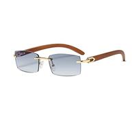 LumiSyne Gafas De Sol Rectangulares Sin Montura Mujer Hombre Patillas De Madera Lentes Transparente Gradiente Protección UV400 Antirreflejos Anteojos Cuadradas Vintage Para Conducir Viajes Decoración