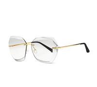 LumiSyne Gafas De Sol Sin Montura Mujer De Gran Tamaño Anteojos Gradiente Transparente Lentes De Corte De Diamante Marco De Metal UV400 Con Funda De Gafas