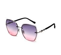 LumiSyne Gafas De Sol Sin Montura Mujer De Gran Tamaño Anteojos Gradiente Transparente Templo De Diamantes De Imitación UV400 Gafas De Sol Sin Marco(Gris rosa)