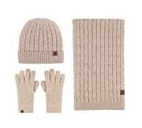 LumiSyne Invierno 3 En 1 Gorro Bufanda Guante Set Hombre Mujer Punto Grueso Color Sólido Punto Trenzado Sombrero Beanie Bufanda Larga Guantes De Pantalla Táctil Suave Cálido Forro Polar