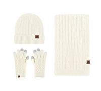 LumiSyne Invierno 3 En 1 Gorro Bufanda Guante Set Hombre Mujer Punto Grueso Color Sólido Punto Trenzado Sombrero Beanie Bufanda Larga Guantes De Pantalla Táctil Suave Cálido Forro Polar