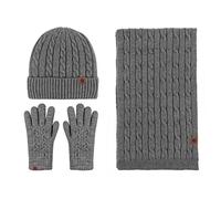 LumiSyne Invierno 3 En 1 Gorro Bufanda Guante Set Hombre Mujer Punto Grueso Color Sólido Punto Trenzado Sombrero Beanie Bufanda Larga Guantes De Pantalla Táctil Suave Cálido Forro Polar