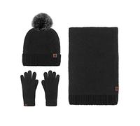 LumiSyne Invierno 3 En 1 Gorro Bufanda Guante Set Para Hombres Mujeres Color Sólido Rombo De Punto Bufanda Larga Guantes De Pantalla Táctil Gorro De Punto Con Pompón Lana Suave Forro Polar Térmica