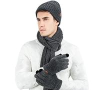 LumiSyne Invierno 3 En 1 Gorro Bufanda Guante Set Para Hombres Mujeres Guantes De Pantalla Táctil Gorro De Punto Sombrero Beanie Bufanda Jacquard Color Sólido Tela De Chenilla Avanzada