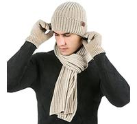 LumiSyne Invierno 3 En 1 Gorro Bufanda Guante Set Para Hombres Mujeres Guantes De Pantalla Táctil Gorro De Punto Sombrero Beanie Bufanda Jacquard Color Sólido Tela De Chenilla Avanzada