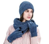 LumiSyne Invierno 3 En 1 Gorro Bufanda Guante Set Para Hombres Mujeres Guantes De Pantalla Táctil Gorro De Punto Sombrero Beanie Bufanda Jacquard Color Sólido Tela De Chenilla Avanzada