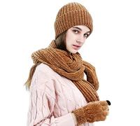 LumiSyne Invierno 3 En 1 Gorro Bufanda Guante Set Para Hombres Mujeres Guantes De Pantalla Táctil Gorro De Punto Sombrero Beanie Bufanda Jacquard Color Sólido Tela De Chenilla Avanzada