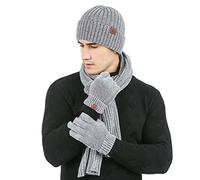 LumiSyne Invierno 3 En 1 Gorro Bufanda Guante Set Para Hombres Mujeres Guantes De Pantalla Táctil Gorro De Punto Sombrero Beanie Bufanda Jacquard Color Sólido Tela De Chenilla Avanzada