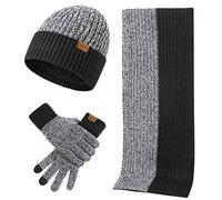 LumiSyne Invierno 3 En 1 Gorro Bufanda Guante Set Para Hombres Mujeres Jacquard Bicolor Simple De Moda Guantes De Pantalla Táctil Gorro De Punto Sombrero Beanie Bufanda Larga Lana Espesa y Suave