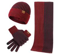 LumiSyne Invierno 3 En 1 Gorro Bufanda Guante Set Para Hombres Mujeres Jacquard Bicolor Simple De Moda Guantes De Pantalla Táctil Gorro De Punto Sombrero Beanie Bufanda Larga Lana Espesa y Suave