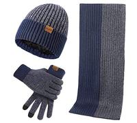 LumiSyne Invierno 3 En 1 Gorro Bufanda Guante Set Para Hombres Mujeres Jacquard Bicolor Simple De Moda Guantes De Pantalla Táctil Gorro De Punto Sombrero Beanie Bufanda Larga Lana Espesa y Suave