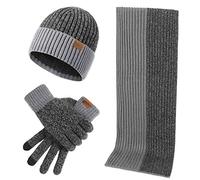 LumiSyne Invierno 3 En 1 Gorro Bufanda Guante Set Para Hombres Mujeres Jacquard Bicolor Simple De Moda Guantes De Pantalla Táctil Gorro De Punto Sombrero Beanie Bufanda Larga Lana Espesa y Suave