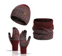 LumiSyne Invierno 3 En 1 Gorro Bufanda Guantes Set Hombre Mujer Bicolor Bloque De Color Punto Jacquard Beanie Gorros De Punto Guantes De Pantalla Táctil Calentador De Cuello Suave Cálido Forro Polar