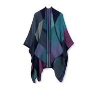 LumiSyne Invierno Chal De Cachemira Mujer Poncho De Punto Capa Bloques De Color Patrón a Cuadros Frente Abierto Poncho Cardigan Tartán Manta Capa Elegante Estola Chal Grande Cálida Pashmina Bufanda