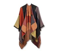 LumiSyne Invierno Chal De Cachemira Mujer Poncho De Punto Capa Bloques De Color Patrón a Cuadros Frente Abierto Poncho Cardigan Tartán Manta Capa Elegante Estola Chal Grande Cálida Pashmina Bufanda
