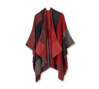 LumiSyne Invierno Chal De Cachemira Mujer Poncho De Punto Capa Bloques De Color Patrón a Cuadros Frente Abierto Poncho Cardigan Tartán Manta Capa Elegante Estola Chal Grande Cálida Pashmina Bufanda