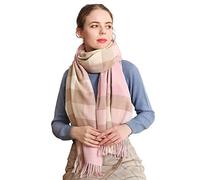 LumiSyne Invierno Premium Bufanda De Lana a Cuadros Con Borla Para Mujer Hombre Tartán De Gran Tamaño Textura De Cachemira Fulares Chequeado Clásico Suave y Engrosada Chales Estola