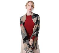LumiSyne Invierno Premium Bufanda De Lana a Cuadros Con Borla Para Mujer Hombre Tartán De Gran Tamaño Textura De Cachemira Fulares Chequeado Clásico Suave y Engrosada Chales Estola