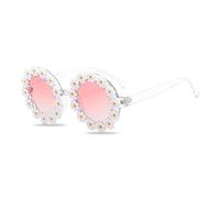 LumiSyne Lindas Gafas De Sol Margaritas Mujer Hombre Marco Redondo Gafas De Decoración De Flores UV400 Gafas De Fiesta Bola Accesorios De Fotografía Gafas Para Parejas Viaje Playa Blanco
