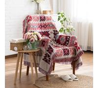 LumiSyne Manta De Algodón Tejida con Borlas Jacquard De Doble Cara Patrón Geométricos Bohemio Estilo Etnico Vintage Decorativa Manta para Sofá Cama Silla Manta De Camping Tapiz Manteles Alfombra