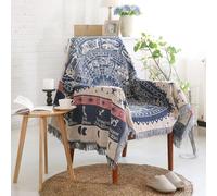 LumiSyne Manta De Algodón Tejida con Borlas Jacquard De Doble Cara Patrón Geométricos Bohemio Estilo Etnico Vintage Decorativa Manta para Sofá Cama Silla Manta De Camping Tapiz Manteles Alfombra