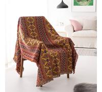LumiSyne Manta De Algodón Tejida con Borlas Jacquard De Doble Cara Patrón Geométricos Bohemio Estilo Etnico Vintage Decorativa Manta para Sofá Cama Silla Manta De Camping Tapiz Manteles Alfombra