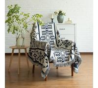 LumiSyne Manta De Algodón Tejida con Borlas Jacquard De Doble Cara Patrón Geométricos Bohemio Estilo Etnico Vintage Decorativa Manta para Sofá Cama Silla Manta De Camping Tapiz Manteles Alfombra