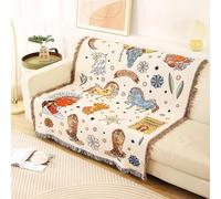 LumiSyne Manta De Doble Cara De Algodón Tejida con Borlas - Estilo Bohemio Selva Tapiz Mantón Decorativa para Sofá, Cama, Silla - Camping, Manteles, Alfombra 160x130cm