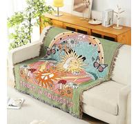 LumiSyne Manta De Doble Cara De Algodón Tejida con Borlas - Estilo Bohemio Selva Tapiz Mantón Decorativa para Sofá, Cama, Silla, Camping - Manteles Alfombra 160x130cm