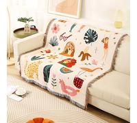 LumiSyne Manta De Doble Cara De Algodón Tejida con Borlas - Estilo Bohemio Selva Tapiz Mantón Decorativa para Sofá, Cama, Silla - Camping, Manteles, Alfombra 160x130cm