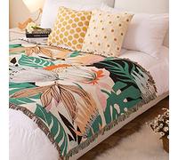 LumiSyne Manta De Doble Cara De Algodón Tejida con Borlas - Estilo Bohemio Selva Tapiz Mantón Decorativa para Sofá, Cama, Silla, Camping - Mantel Alfombra 160x130cm