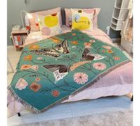 LumiSyne Manta De Doble Cara De Algodón Tejida con Borlas - Estilo Bohemio Selva Tapiz Mantón Decorativa para Sofá, Cama, Silla, Camping - Mantel Alfombra 160x130cm