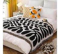 LumiSyne Manta De Doble Cara De Algodón Tejida con Borlas - Estilo Bohemio Selva Tapiz Mantón Decorativa para Sofá, Cama, Silla - Camping, Manteles, Alfombra 160x130cm