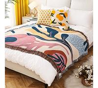 LumiSyne Manta De Doble Cara De Algodón Tejida con Borlas - Estilo Bohemio Selva Tapiz Mantón Decorativa para Sofá, Cama, Silla - Camping, Manteles, Alfombra 160x130cm