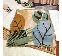 LumiSyne Manta de Doble Cara de Algodón Tejida con Borlas Selva Estilo Bohemio Tapiz Decorativa para Sofá Cama Silla Camping Manteles Alfombra 160x130cm