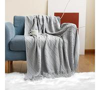 LumiSyne Manta De Punto con Flecos Color Sólido Borlas Clásica Diseño con Motivos Geométricos Comoda Suave Cubresofa Cubrecama Manta Cubrecama Decorativa para Sofá Cama 230x130cm