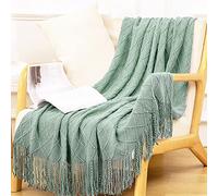 LumiSyne Manta De Punto con Flecos Color Sólido Borlas Clásica Diseño con Motivos Geométricos Comoda Suave Cubresofa Cubrecama Manta Cubrecama Decorativa para Sofá Cama 230x130cm