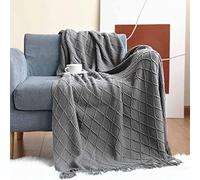 LumiSyne Manta De Punto con Flecos Color Sólido Borlas Clásica Diseño con Motivos Geométricos Comoda Suave Cubresofa Cubrecama Manta Cubrecama Decorativa para Sofá Cama 170x130cm