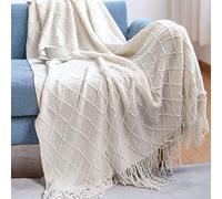 LumiSyne Manta De Punto con Flecos Color Sólido Borlas Clásica Diseño con Motivos Geométricos Comoda Suave Cubresofa Cubrecama Manta Cubrecama Decorativa para Sofá Cama 230x130cm