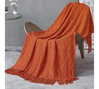 LumiSyne Manta De Punto con Flecos Color Sólido Borlas Clásica Diseño con Motivos Geométricos Comoda Suave Cubresofa Cubrecama Manta Cubrecama Decorativa para Sofá Cama 170x130cm