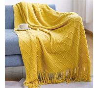 LumiSyne Manta De Punto con Flecos Color Sólido Borlas Clásica Diseño con Motivos Geométricos Comoda Suave Cubresofa Cubrecama Manta Cubrecama Decorativa para Sofá Cama 230x130cm
