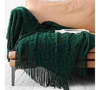 LumiSyne Manta De Punto con Flecos Color Sólido Patrón de Diamante Jacquard Comoda Suave Cubresofa Cubrecama Manta Cubrecama Decorativa para Sofá Cama 170x130cm