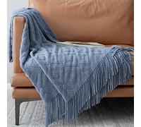 LumiSyne Manta De Punto con Flecos Color Sólido Patrón de Diamante Jacquard Comoda Suave Cubresofa Cubrecama Manta Cubrecama Decorativa para Sofá Cama 230x130cm