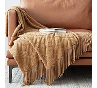 LumiSyne Manta De Punto con Flecos Color Sólido Patrón de Diamante Jacquard Comoda Suave Cubresofa Cubrecama Manta Cubrecama Decorativa para Sofá Cama 230x130cm