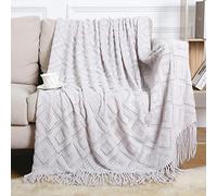 LumiSyne Manta De Punto con Flecos Color Sólido Patrón de Diamante Jacquard Comoda Suave Cubresofa Cubrecama Manta Cubrecama Decorativa para Sofá Cama 170x130cm