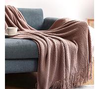 LumiSyne Manta De Punto con Flecos Color Sólido Rejilla De Piña Comoda Suave Cubresofa Cubrecama Manta Cubrecama Decorativa para Sofá Cama 230x130cm