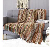 LumiSyne Manta De Punto con Flecos Pata De Gallo Bohemio Cuadros Comoda Suave Cubresofa Cubrecama Manta Cubrecama Decorativa para Sofá Cama 230x130cm