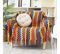 LumiSyne Manta De Punto con Flecos Pata De Gallo Bohemio Cuadros Comoda Suave Cubresofa Cubrecama Manta Cubrecama Decorativa para Sofá Cama 230x130cm